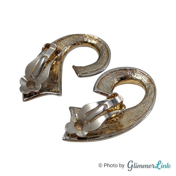 Vintage 80s Brown Enamel Curl Gold Tone Clip On Earrings - Picture 6 of 7